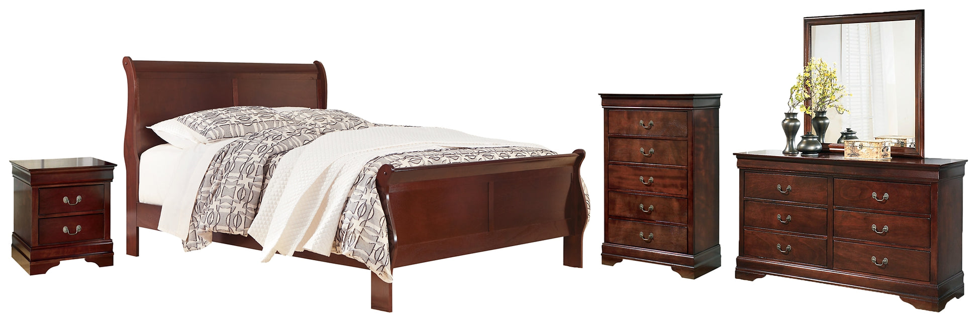Alisdair Queen Sleigh Bed with Mirrored Dresser, Chest and Nightstand Milwaukee Furniture of Chicago - Furniture Store in Chicago Serving Humbolt Park, Roscoe Village, Avondale, & Homan Square
