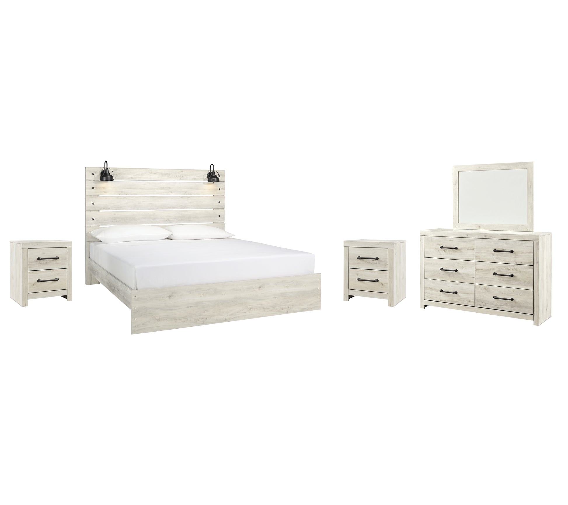 Cambeck King Panel Bed with Mirrored Dresser and 2 Nightstands Milwaukee Furniture of Chicago - Furniture Store in Chicago Serving Humbolt Park, Roscoe Village, Avondale, & Homan Square