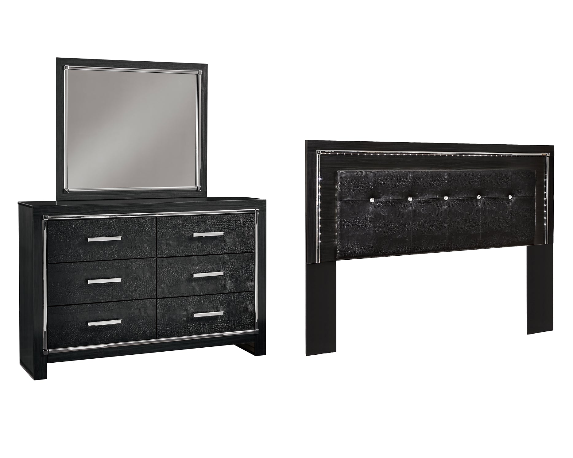 Kaydell King/California King Upholstered Panel Headboard with Mirrored Dresser Milwaukee Furniture of Chicago - Furniture Store in Chicago Serving Humbolt Park, Roscoe Village, Avondale, & Homan Square