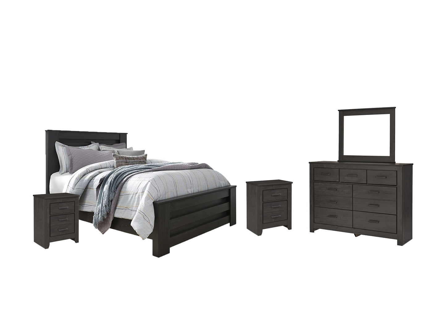 Brinxton Queen Panel Bed with Mirrored Dresser and 2 Nightstands Milwaukee Furniture of Chicago - Furniture Store in Chicago Serving Humbolt Park, Roscoe Village, Avondale, & Homan Square