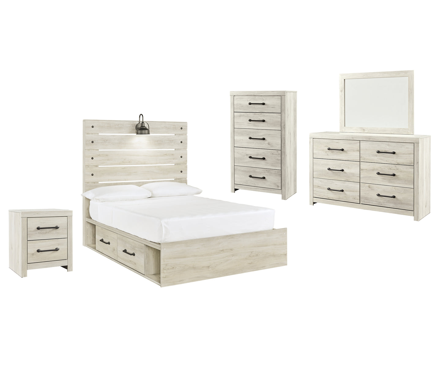 Cambeck Queen Panel Bed with 2 Storage Drawers with Mirrored Dresser, Chest and Nightstand Milwaukee Furniture of Chicago - Furniture Store in Chicago Serving Humbolt Park, Roscoe Village, Avondale, & Homan Square
