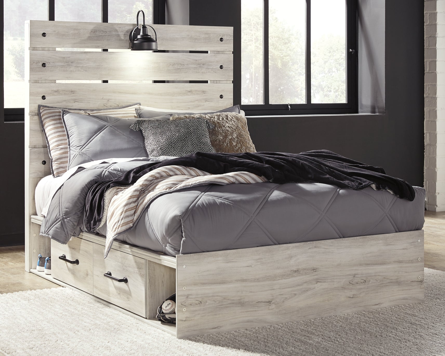 Cambeck Queen Panel Bed with 2 Storage Drawers with Mirrored Dresser and 2 Nightstands Milwaukee Furniture of Chicago - Furniture Store in Chicago Serving Humbolt Park, Roscoe Village, Avondale, & Homan Square