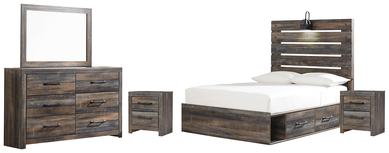 Drystan Full Panel Bed with 4 Storage Drawers with Mirrored Dresser and 2 Nightstands Milwaukee Furniture of Chicago - Furniture Store in Chicago Serving Humbolt Park, Roscoe Village, Avondale, & Homan Square