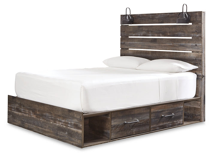Drystan Queen Panel Bed with 4 Storage Drawers with Mirrored Dresser and Chest Milwaukee Furniture of Chicago - Furniture Store in Chicago Serving Humbolt Park, Roscoe Village, Avondale, & Homan Square