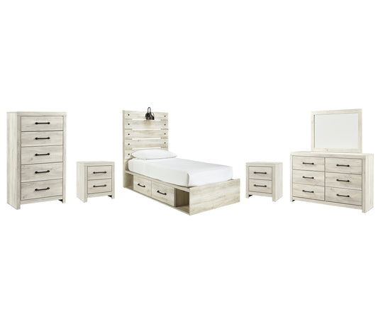 Cambeck Twin Panel Bed with 4 Storage Drawers with Mirrored Dresser, Chest and 2 Nightstands Milwaukee Furniture of Chicago - Furniture Store in Chicago Serving Humbolt Park, Roscoe Village, Avondale, & Homan Square