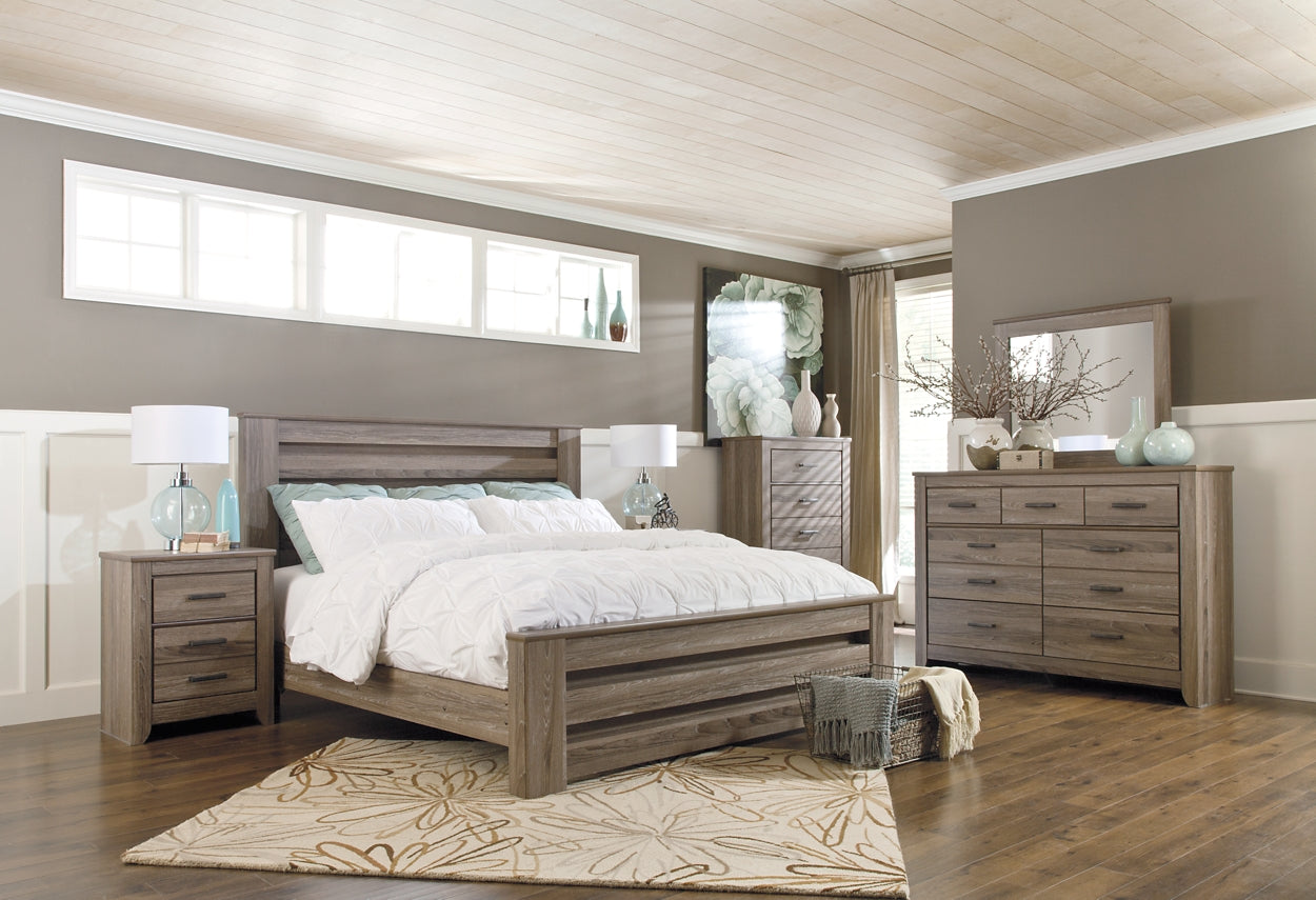 Zelen King Panel Bed with Mirrored Dresser, Chest and Nightstand Milwaukee Furniture of Chicago - Furniture Store in Chicago Serving Humbolt Park, Roscoe Village, Avondale, & Homan Square