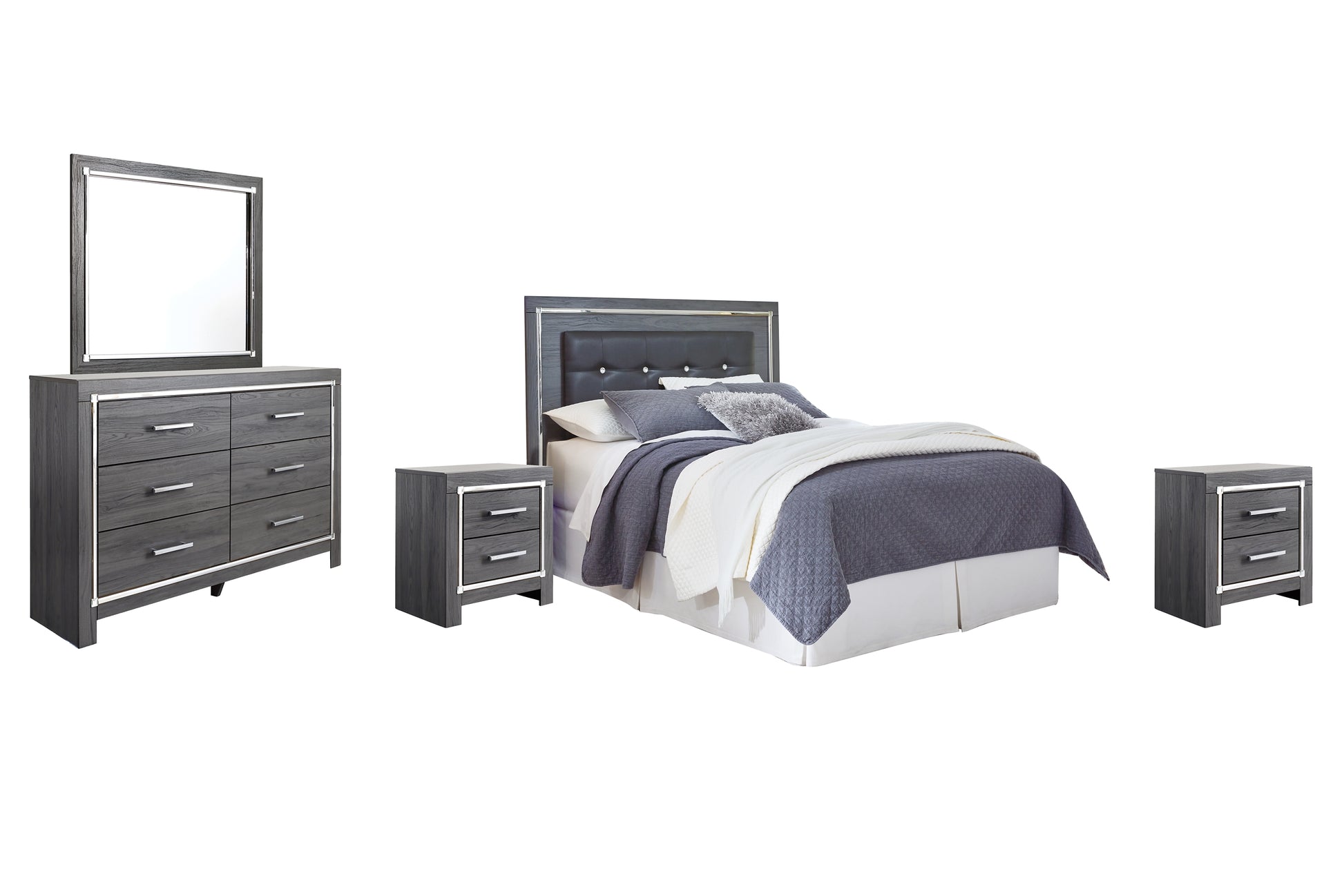 Lodanna Queen/Full Upholstered Panel Headboard with Mirrored Dresser and 2 Nightstands Milwaukee Furniture of Chicago - Furniture Store in Chicago Serving Humbolt Park, Roscoe Village, Avondale, & Homan Square