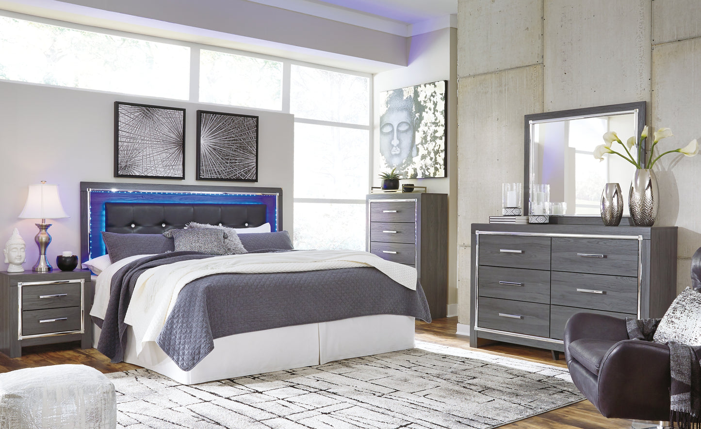 Lodanna King/California King Upholstered Panel Headboard with Mirrored Dresser and 2 Nightstands Milwaukee Furniture of Chicago - Furniture Store in Chicago Serving Humbolt Park, Roscoe Village, Avondale, & Homan Square