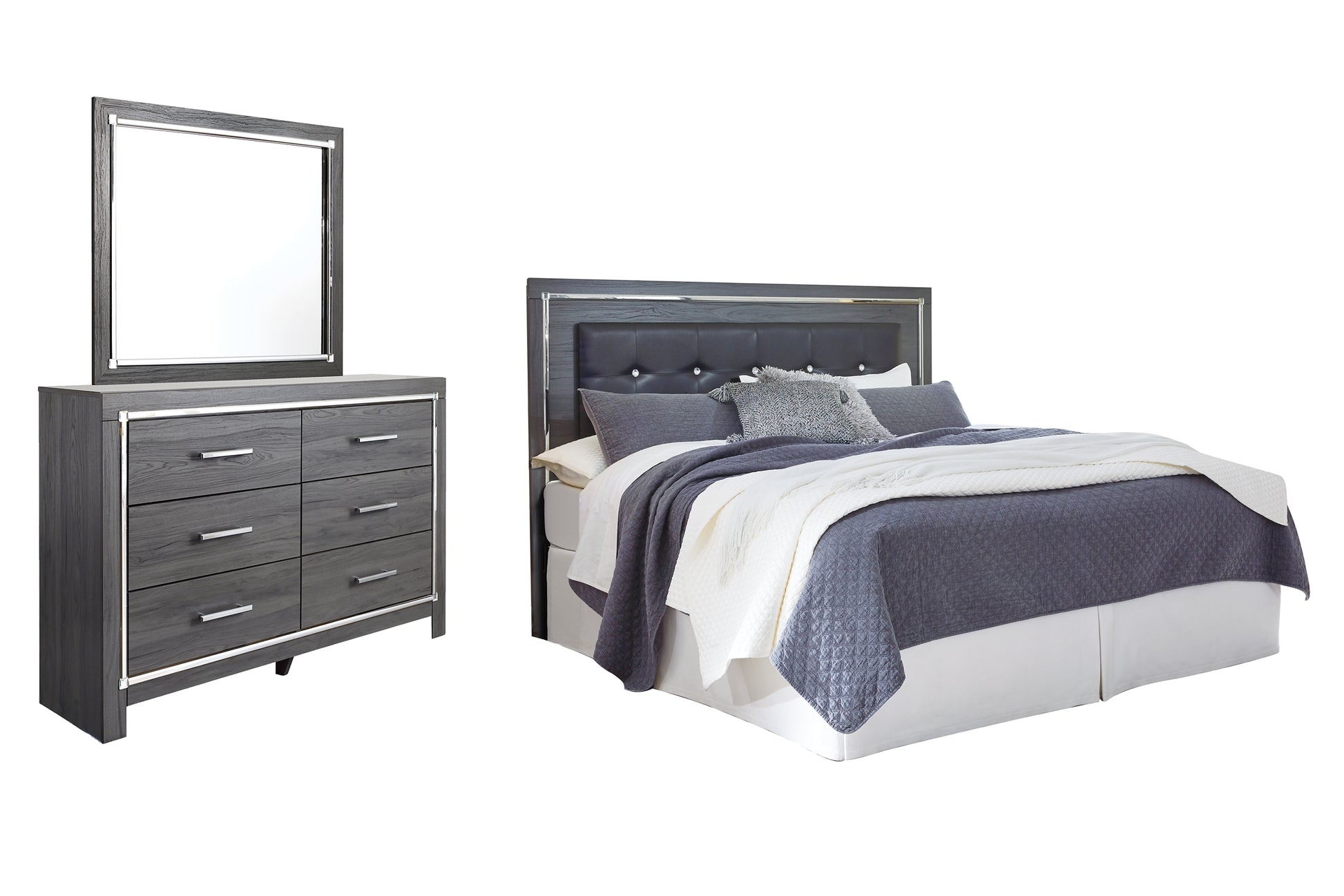 Lodanna King/California King Upholstered Panel Headboard with Mirrored Dresser Milwaukee Furniture of Chicago - Furniture Store in Chicago Serving Humbolt Park, Roscoe Village, Avondale, & Homan Square
