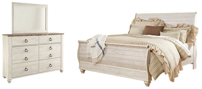 Willowton Queen Sleigh Bed with Mirrored Dresser Milwaukee Furniture of Chicago - Furniture Store in Chicago Serving Humbolt Park, Roscoe Village, Avondale, & Homan Square