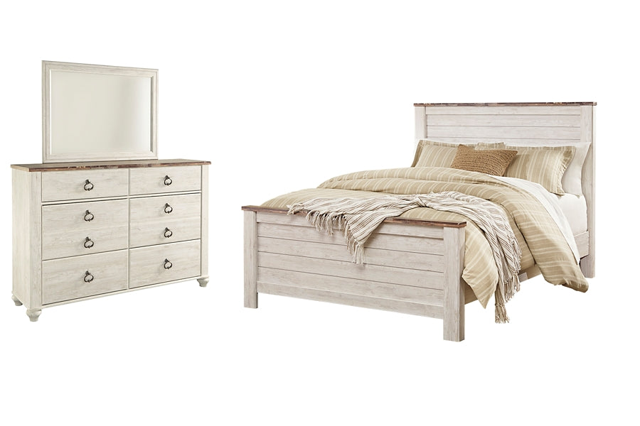 Willowton Queen Panel Bed with Mirrored Dresser Milwaukee Furniture of Chicago - Furniture Store in Chicago Serving Humbolt Park, Roscoe Village, Avondale, & Homan Square