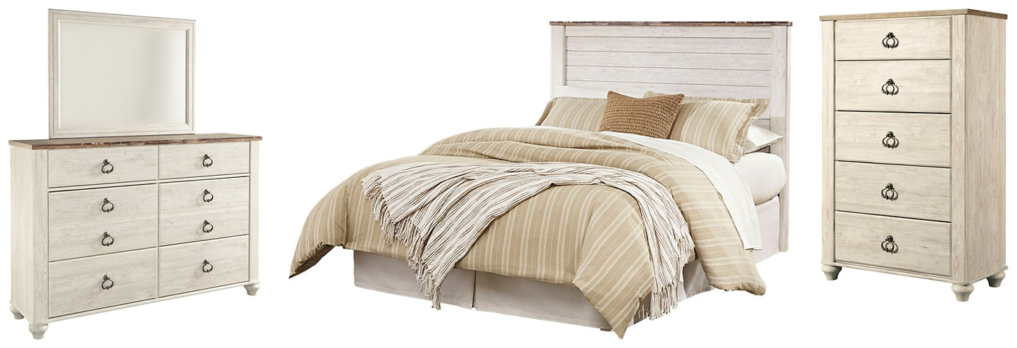 Willowton Queen/Full Panel Headboard with Mirrored Dresser and Chest Milwaukee Furniture of Chicago - Furniture Store in Chicago Serving Humbolt Park, Roscoe Village, Avondale, & Homan Square
