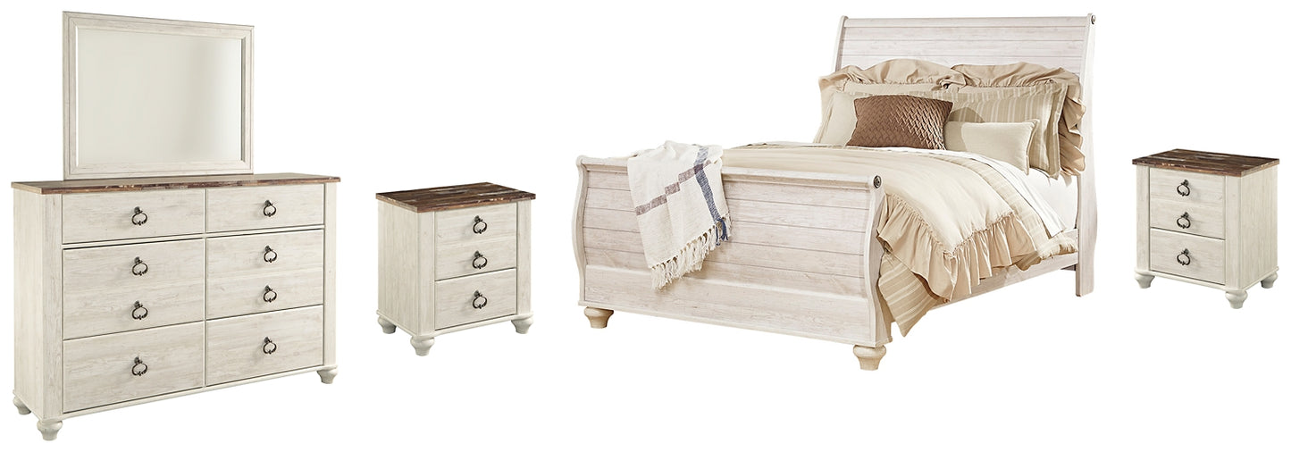 Willowton King Sleigh Bed with Mirrored Dresser and 2 Nightstands Milwaukee Furniture of Chicago - Furniture Store in Chicago Serving Humbolt Park, Roscoe Village, Avondale, & Homan Square