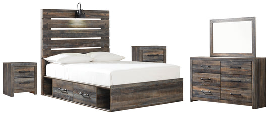 Drystan Twin Panel Bed with 2 Storage Drawers with Mirrored Dresser and 2 Nightstands Milwaukee Furniture of Chicago - Furniture Store in Chicago Serving Humbolt Park, Roscoe Village, Avondale, & Homan Square