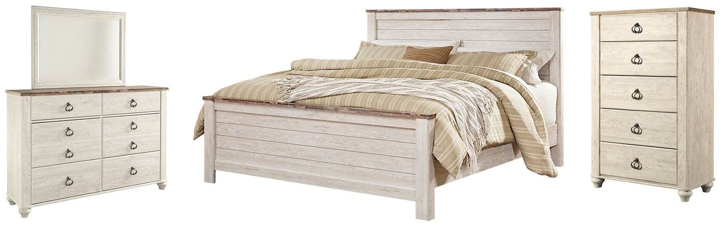 Willowton King Panel Bed with Mirrored Dresser and Chest