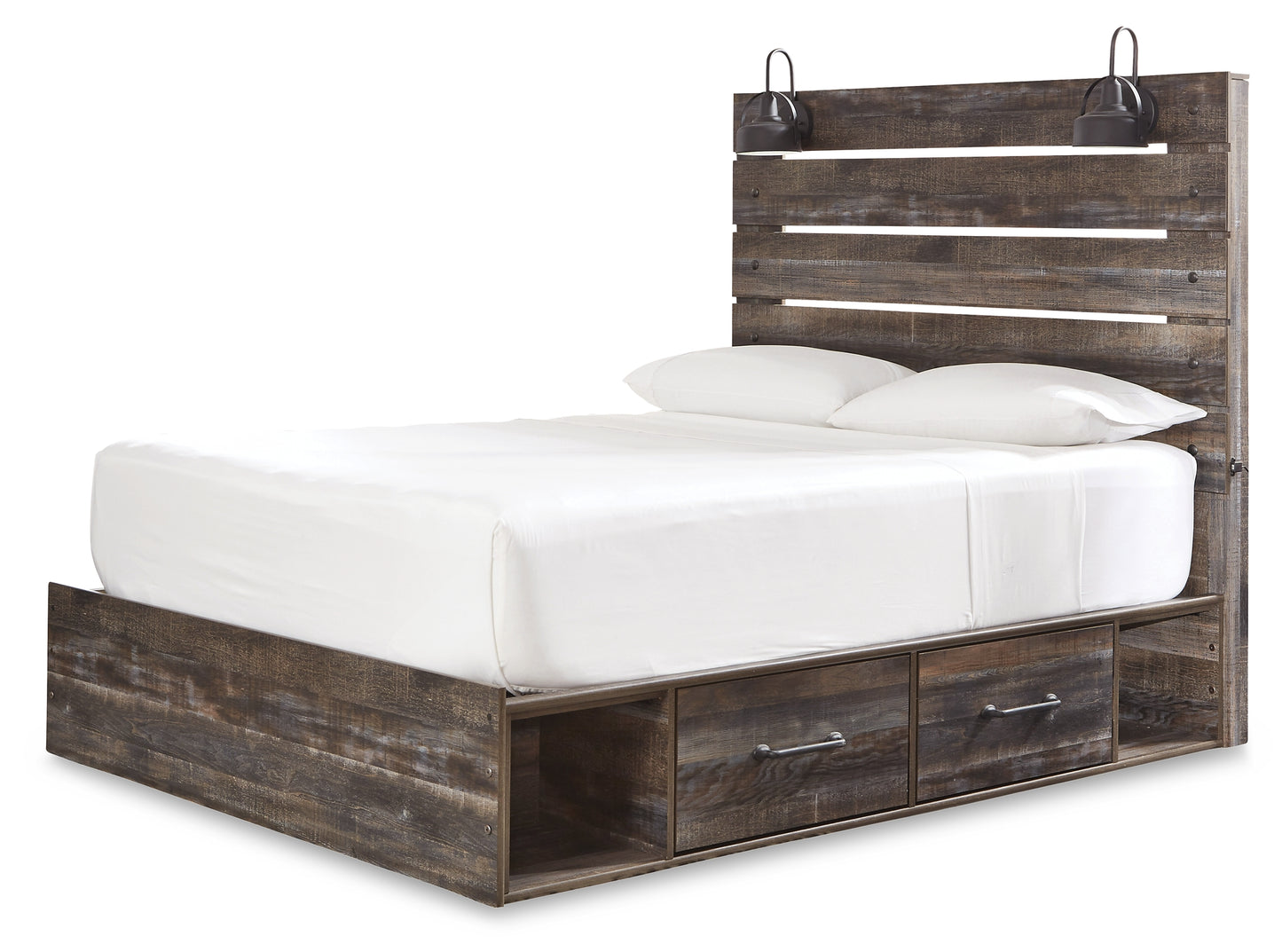 Drystan Queen Panel Bed with 2 Storage Drawers with Mirrored Dresser and 2 Nightstands Milwaukee Furniture of Chicago - Furniture Store in Chicago Serving Humbolt Park, Roscoe Village, Avondale, & Homan Square