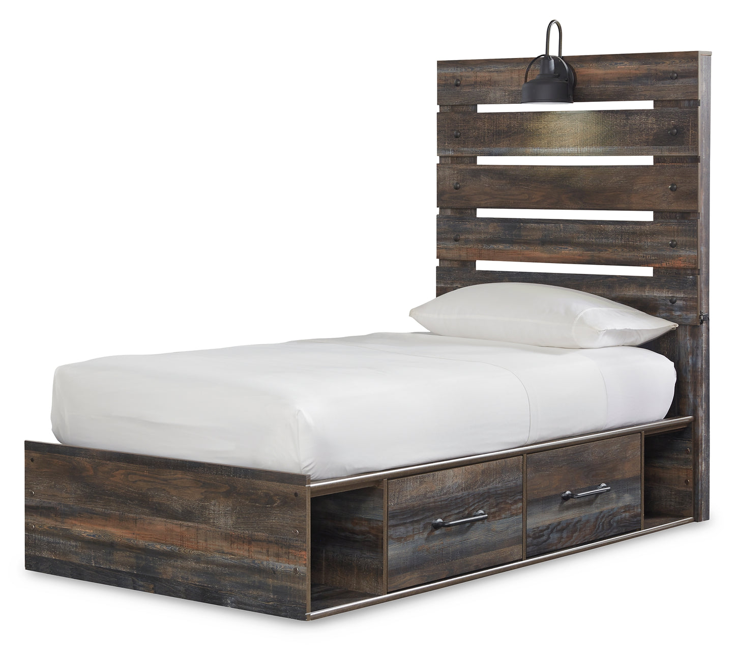 Drystan Twin Panel Bed with 4 Storage Drawers with Mirrored Dresser and 2 Nightstands Milwaukee Furniture of Chicago - Furniture Store in Chicago Serving Humbolt Park, Roscoe Village, Avondale, & Homan Square