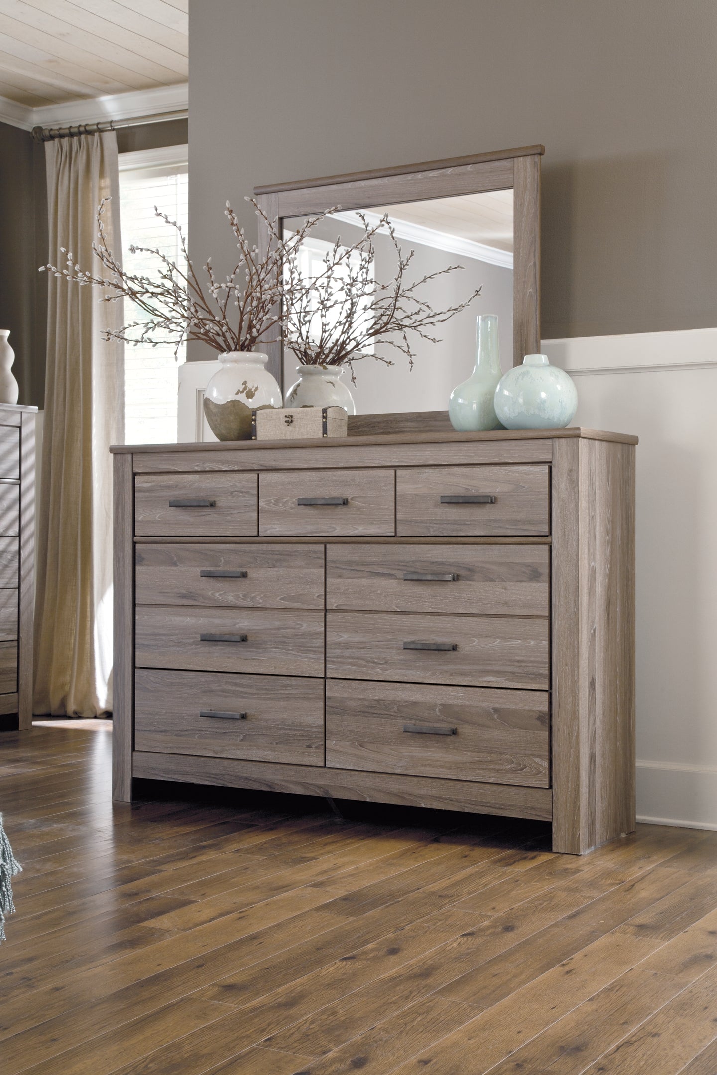 Zelen Full Panel Headboard with Mirrored Dresser, Chest and 2 Nightstands Milwaukee Furniture of Chicago - Furniture Store in Chicago Serving Humbolt Park, Roscoe Village, Avondale, & Homan Square