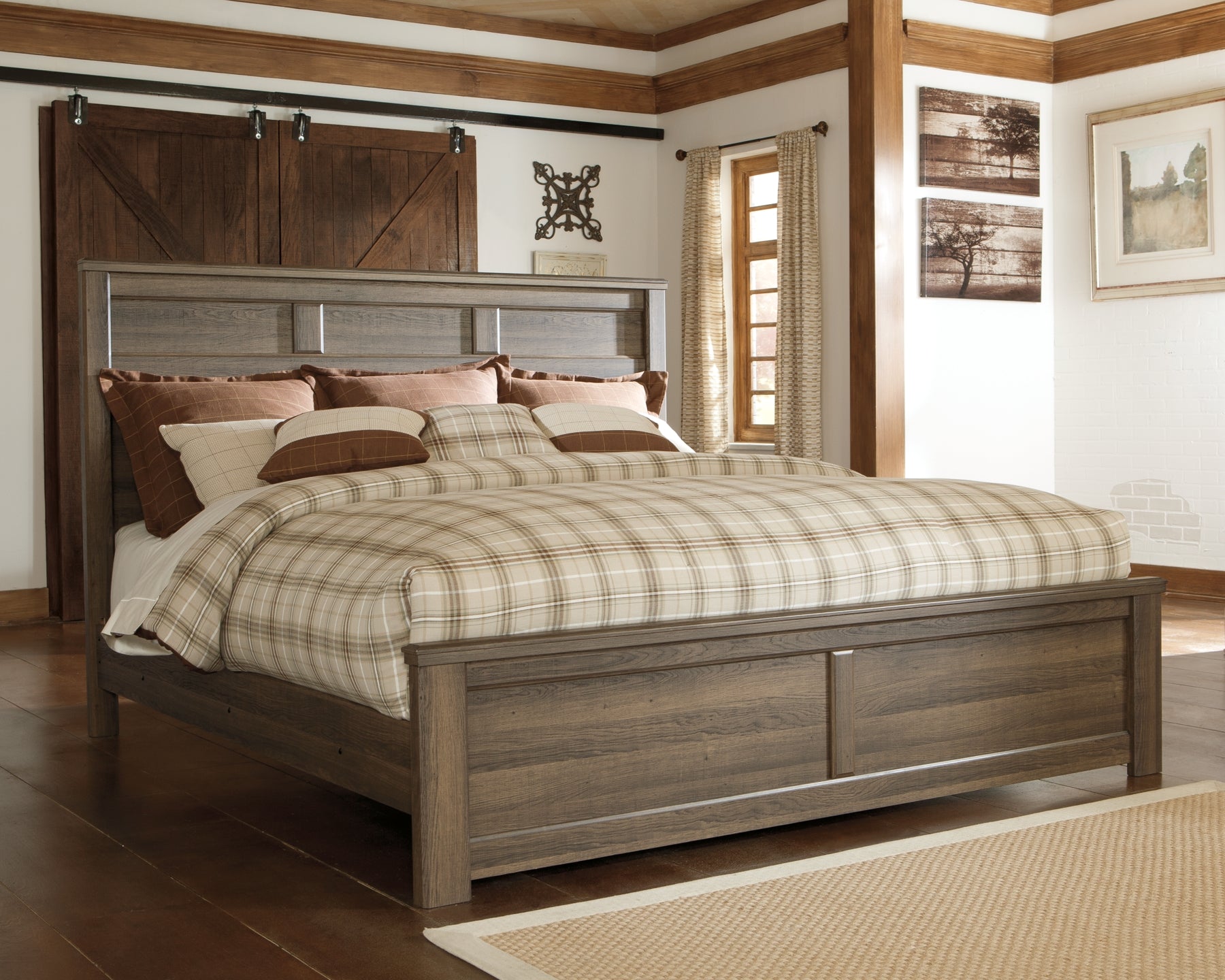 Juararo California King Panel Bed with Mirrored Dresser, Chest and Nightstand Milwaukee Furniture of Chicago - Furniture Store in Chicago Serving Humbolt Park, Roscoe Village, Avondale, & Homan Square