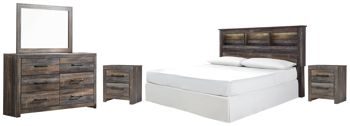 Drystan King/California King Bookcase Headboard with Mirrored Dresser and 2 Nightstands Milwaukee Furniture of Chicago - Furniture Store in Chicago Serving Humbolt Park, Roscoe Village, Avondale, & Homan Square