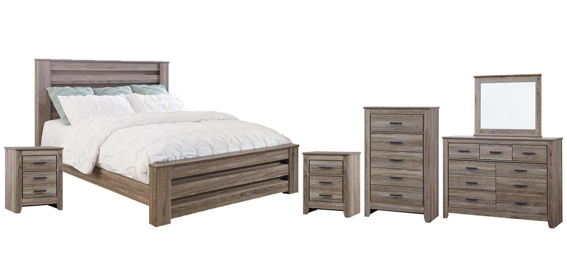 Zelen King Panel Bed with Mirrored Dresser, Chest and 2 Nightstands Milwaukee Furniture of Chicago - Furniture Store in Chicago Serving Humbolt Park, Roscoe Village, Avondale, & Homan Square