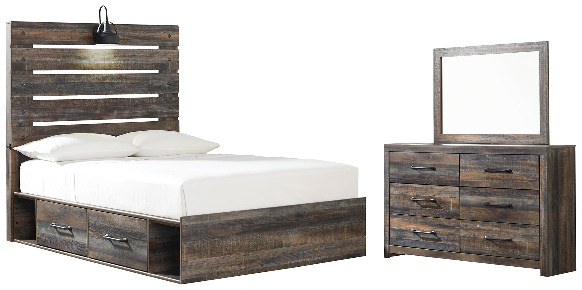 Drystan Twin Panel Bed with 2 Storage Drawers with Mirrored Dresser Milwaukee Furniture of Chicago - Furniture Store in Chicago Serving Humbolt Park, Roscoe Village, Avondale, & Homan Square