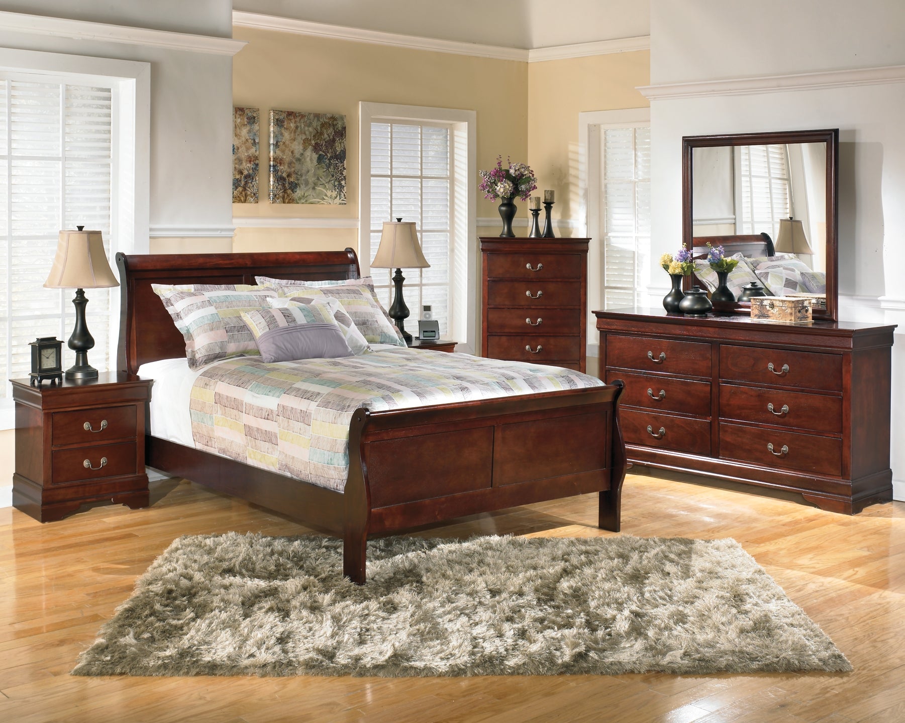 Alisdair Twin Sleigh Bed with Mirrored Dresser, Chest and 2 Nightstands Milwaukee Furniture of Chicago - Furniture Store in Chicago Serving Humbolt Park, Roscoe Village, Avondale, & Homan Square
