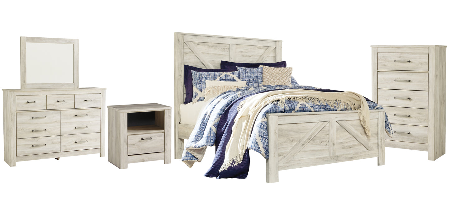 Bellaby Queen Crossbuck Panel Bed with Mirrored Dresser, Chest and Nightstand Milwaukee Furniture of Chicago - Furniture Store in Chicago Serving Humbolt Park, Roscoe Village, Avondale, & Homan Square