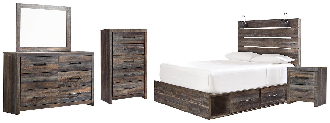 Drystan Queen Panel Bed with 4 Storage Drawers with Mirrored Dresser, Chest and Nightstand Milwaukee Furniture of Chicago - Furniture Store in Chicago Serving Humbolt Park, Roscoe Village, Avondale, & Homan Square