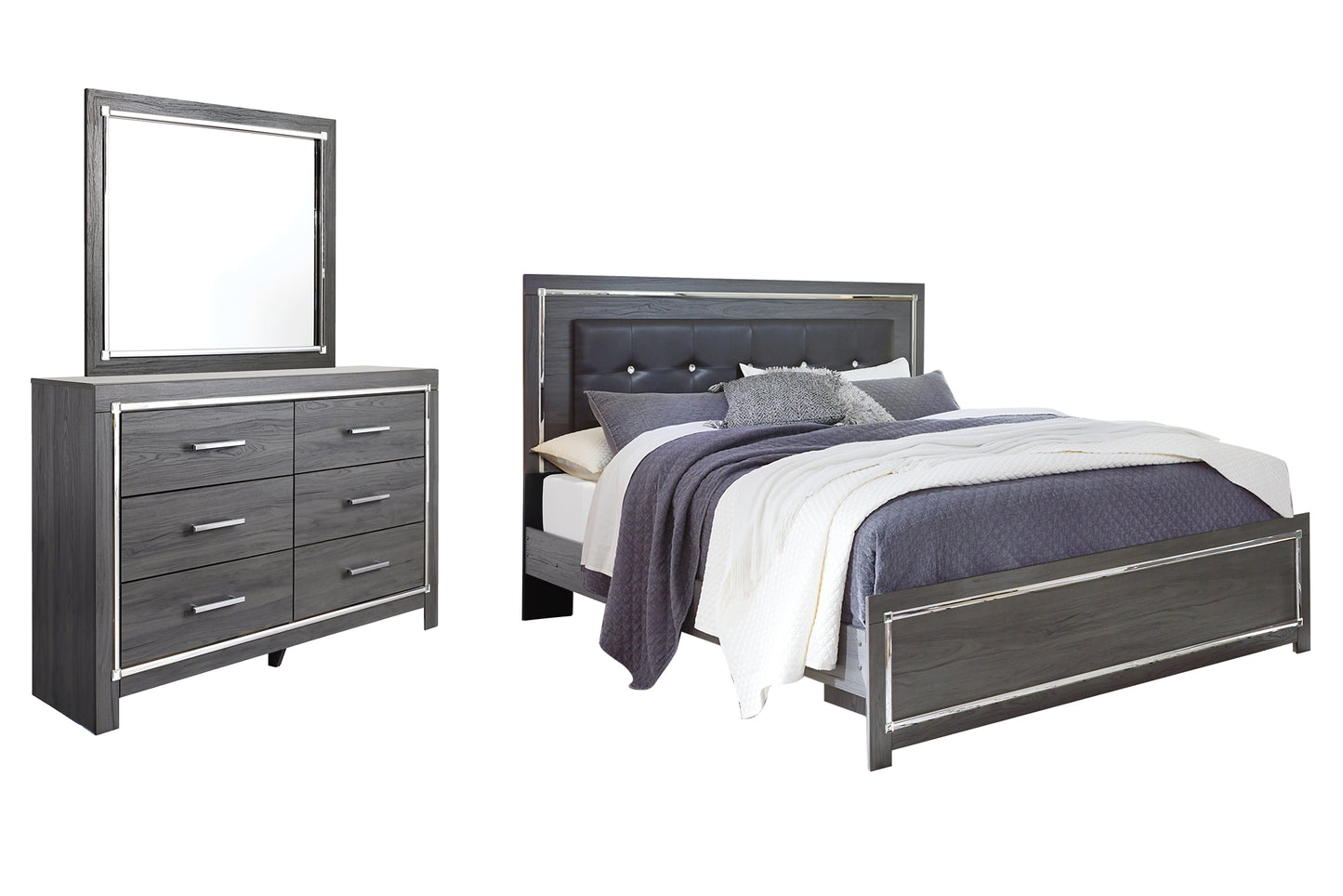 Lodanna King Panel Bed with Mirrored Dresser Milwaukee Furniture of Chicago - Furniture Store in Chicago Serving Humbolt Park, Roscoe Village, Avondale, & Homan Square