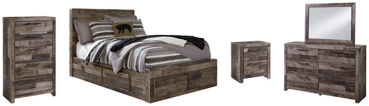 Derekson Full Panel Bed with 6 Storage Drawers with Mirrored Dresser, Chest and Nightstand Milwaukee Furniture of Chicago - Furniture Store in Chicago Serving Humbolt Park, Roscoe Village, Avondale, & Homan Square