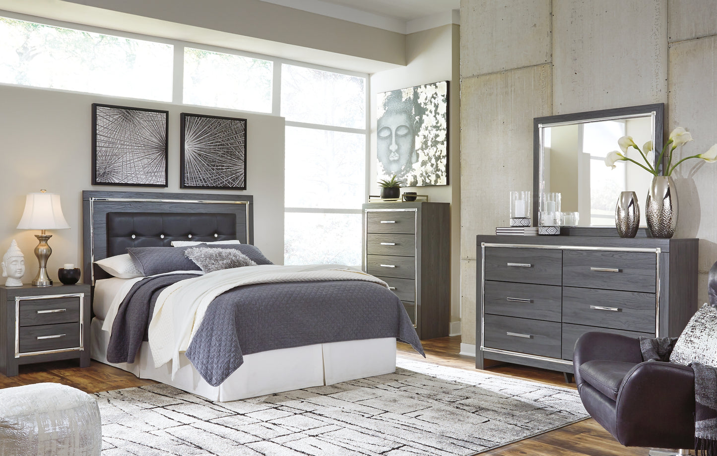 Lodanna Queen/Full Upholstered Panel Headboard with Dresser Milwaukee Furniture of Chicago - Furniture Store in Chicago Serving Humbolt Park, Roscoe Village, Avondale, & Homan Square