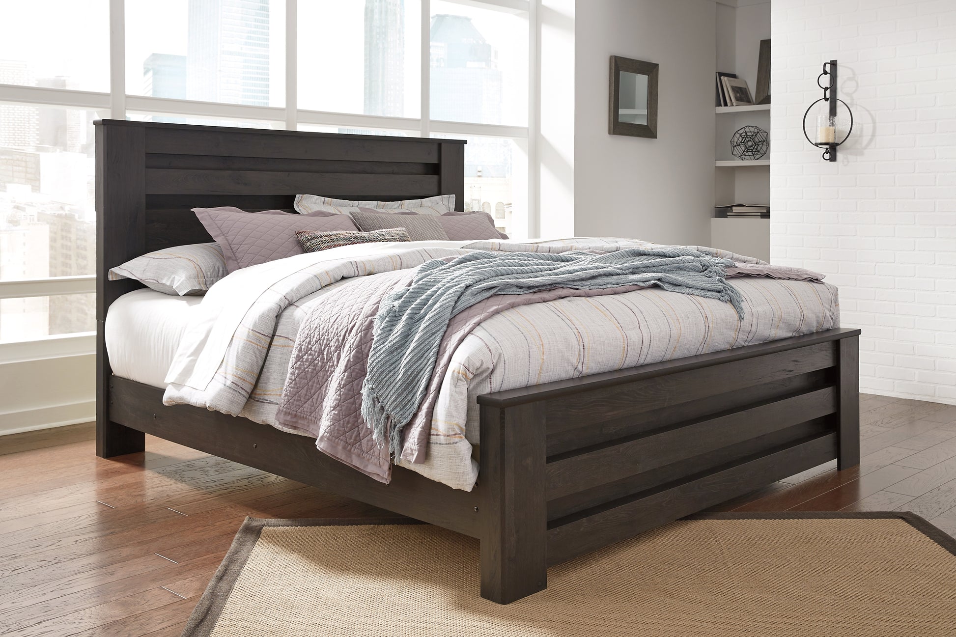 Brinxton King/California King Panel Headboard with Mirrored Dresser, Chest and Nightstand Milwaukee Furniture of Chicago - Furniture Store in Chicago Serving Humbolt Park, Roscoe Village, Avondale, & Homan Square