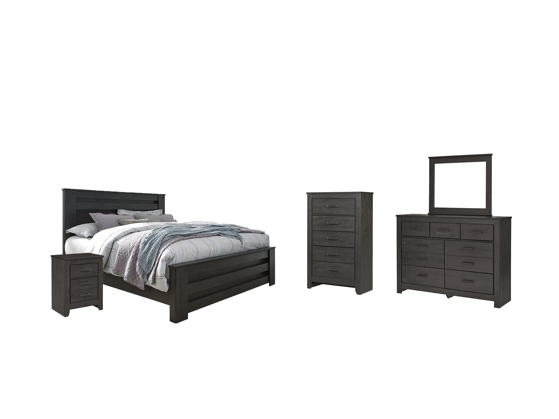 Brinxton King Panel Bed with Mirrored Dresser, Chest and Nightstand Milwaukee Furniture of Chicago - Furniture Store in Chicago Serving Humbolt Park, Roscoe Village, Avondale, & Homan Square
