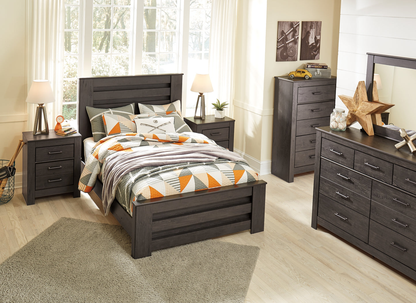 Brinxton Full Panel Bed with Mirrored Dresser and 2 Nightstands Milwaukee Furniture of Chicago - Furniture Store in Chicago Serving Humbolt Park, Roscoe Village, Avondale, & Homan Square