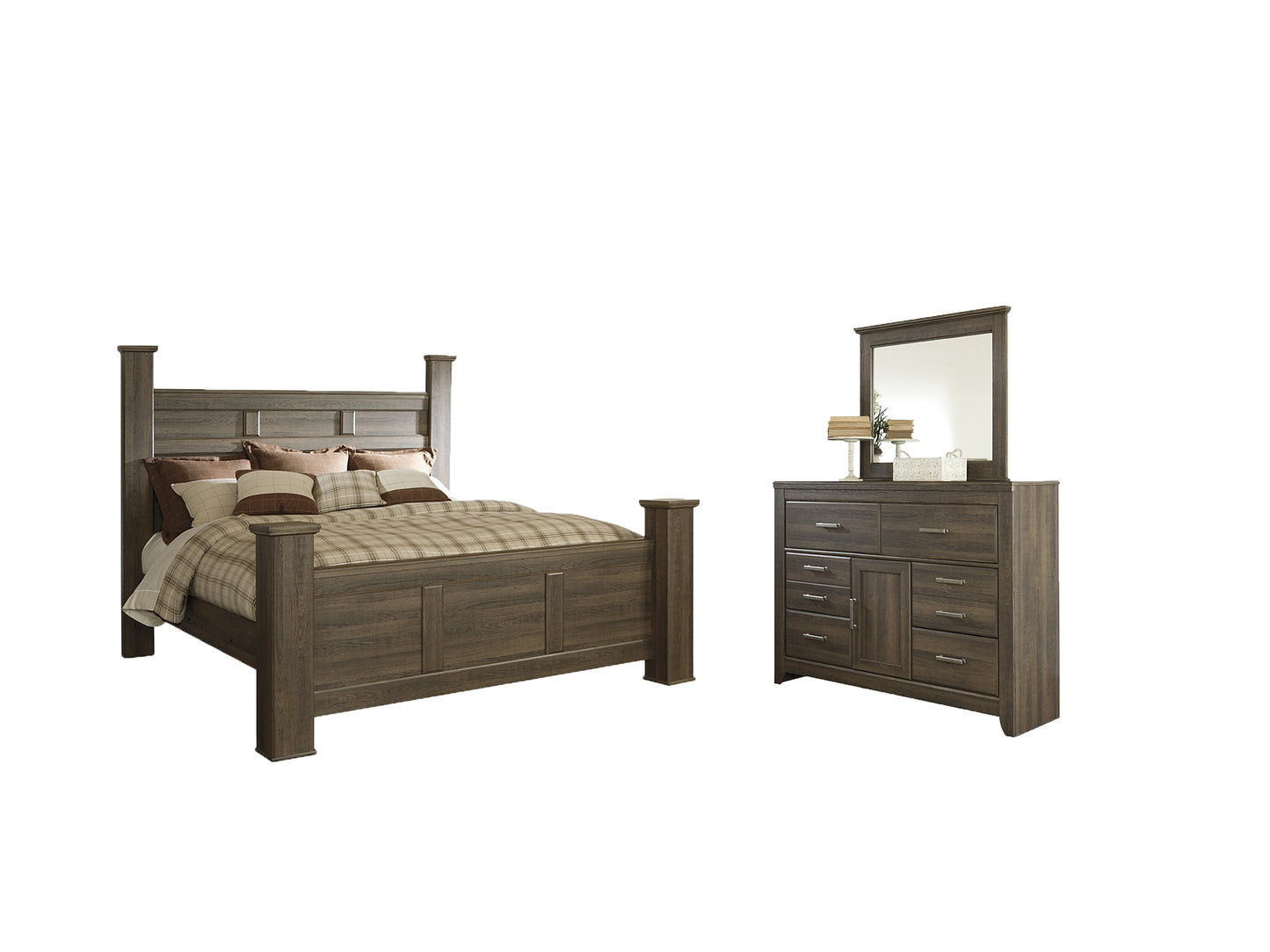 Juararo King Poster Bed with Mirrored Dresser Milwaukee Furniture of Chicago - Furniture Store in Chicago Serving Humbolt Park, Roscoe Village, Avondale, & Homan Square