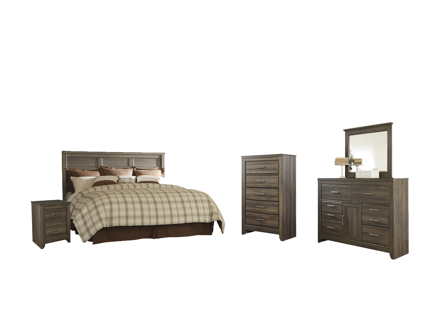 Juararo King/California King Panel Headboard with Mirrored Dresser, Chest and Nightstand Milwaukee Furniture of Chicago - Furniture Store in Chicago Serving Humbolt Park, Roscoe Village, Avondale, & Homan Square