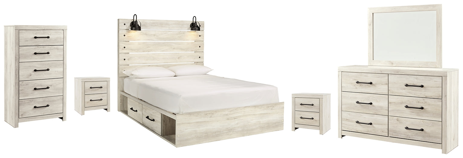 Cambeck Queen Panel Bed with 4 Storage Drawers with Mirrored Dresser, Chest and 2 Nightstands Milwaukee Furniture of Chicago - Furniture Store in Chicago Serving Humbolt Park, Roscoe Village, Avondale, & Homan Square