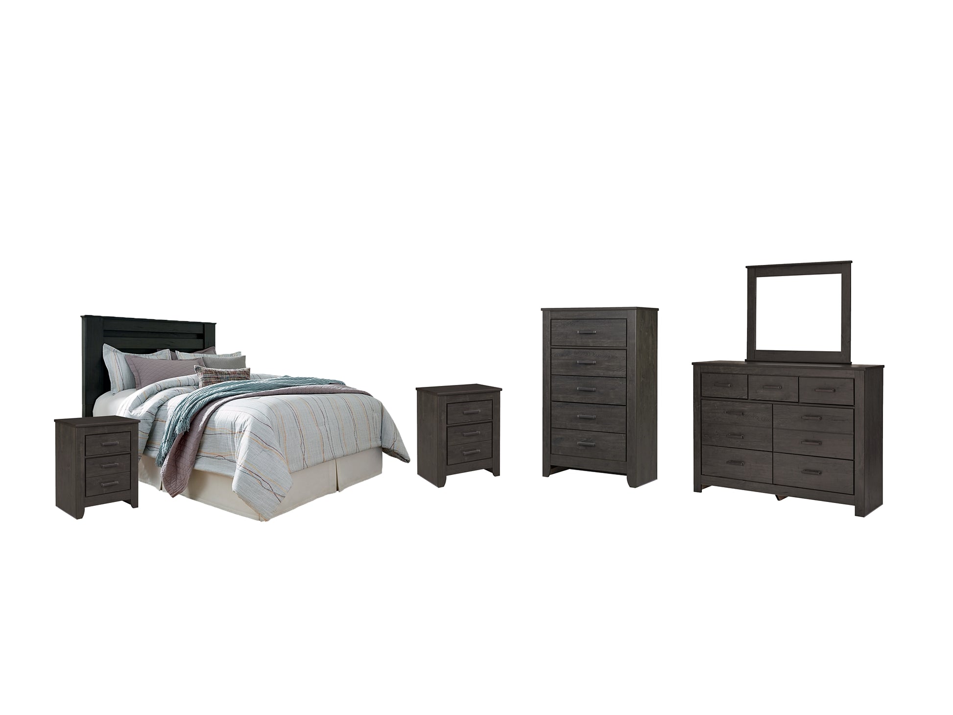 Brinxton Queen/Full Panel Headboard with Mirrored Dresser, Chest and 2 Nightstands Milwaukee Furniture of Chicago - Furniture Store in Chicago Serving Humbolt Park, Roscoe Village, Avondale, & Homan Square