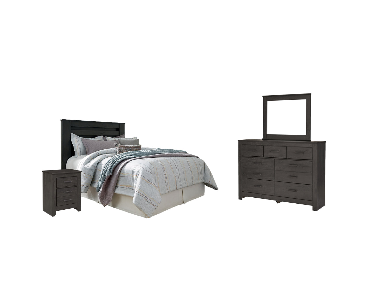 Brinxton Queen/Full Panel Headboard with Mirrored Dresser and 2 Nightstands Milwaukee Furniture of Chicago - Furniture Store in Chicago Serving Humbolt Park, Roscoe Village, Avondale, & Homan Square