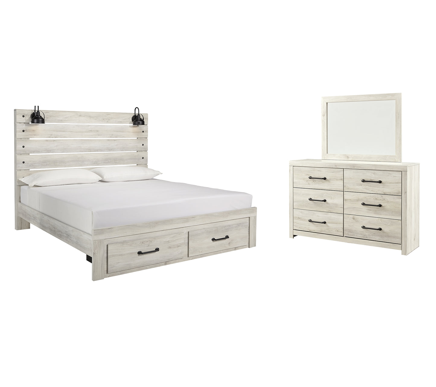 Cambeck King Panel Bed with 2 Storage Drawers with Mirrored Dresser Milwaukee Furniture of Chicago - Furniture Store in Chicago Serving Humbolt Park, Roscoe Village, Avondale, & Homan Square