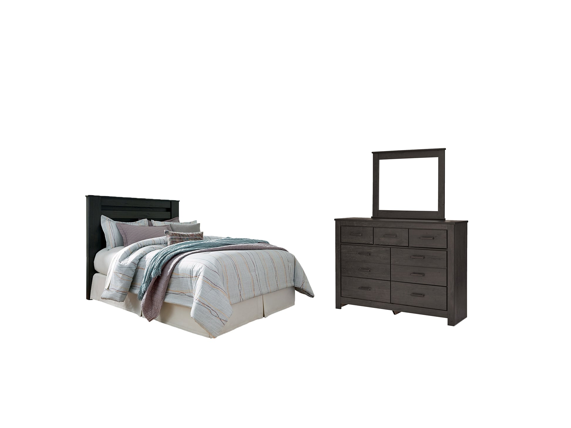Brinxton Queen/Full Panel Headboard with Mirrored Dresser Milwaukee Furniture of Chicago - Furniture Store in Chicago Serving Humbolt Park, Roscoe Village, Avondale, & Homan Square