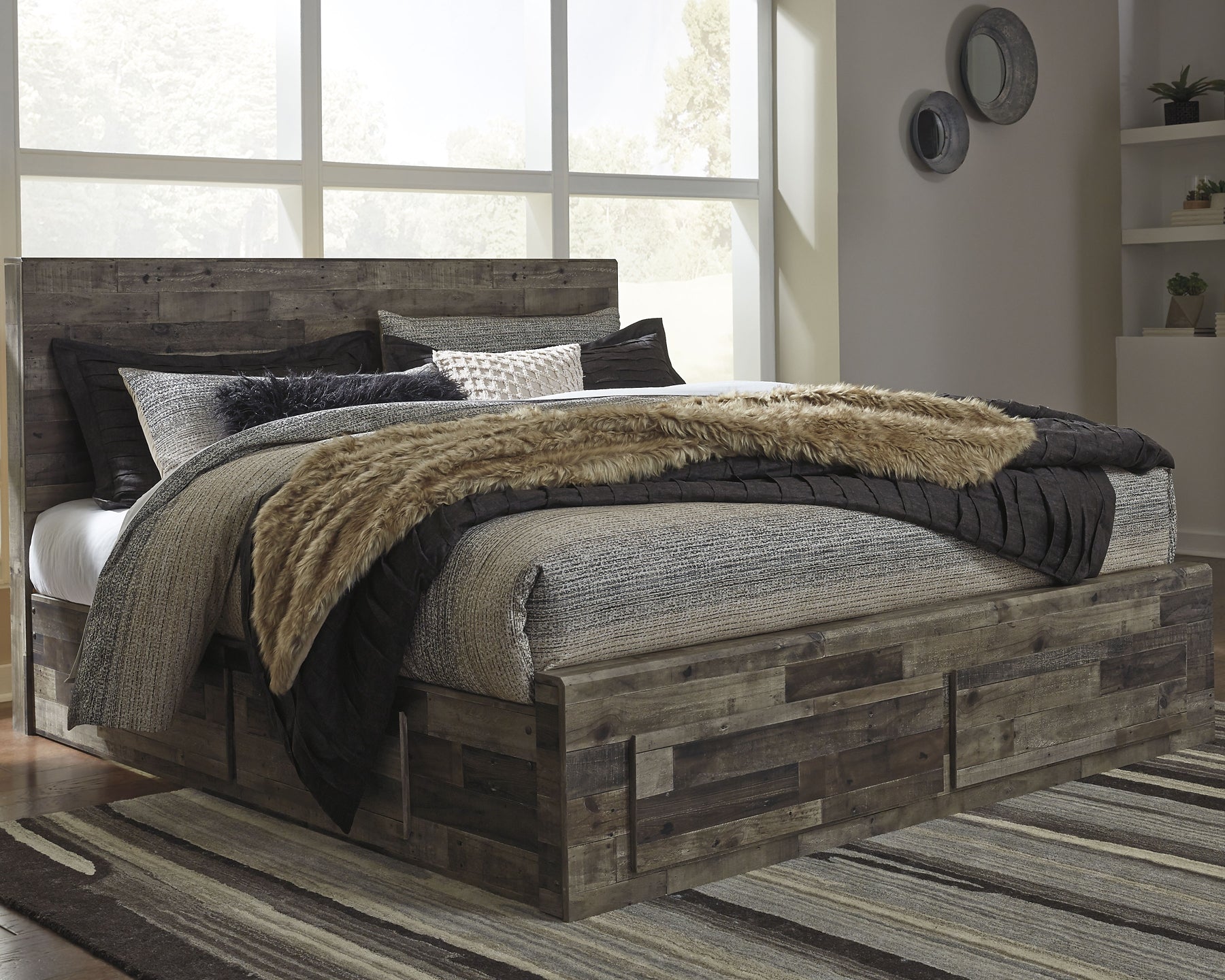 Derekson King Panel Bed with 6 Storage Drawers with Mirrored Dresser Milwaukee Furniture of Chicago - Furniture Store in Chicago Serving Humbolt Park, Roscoe Village, Avondale, & Homan Square