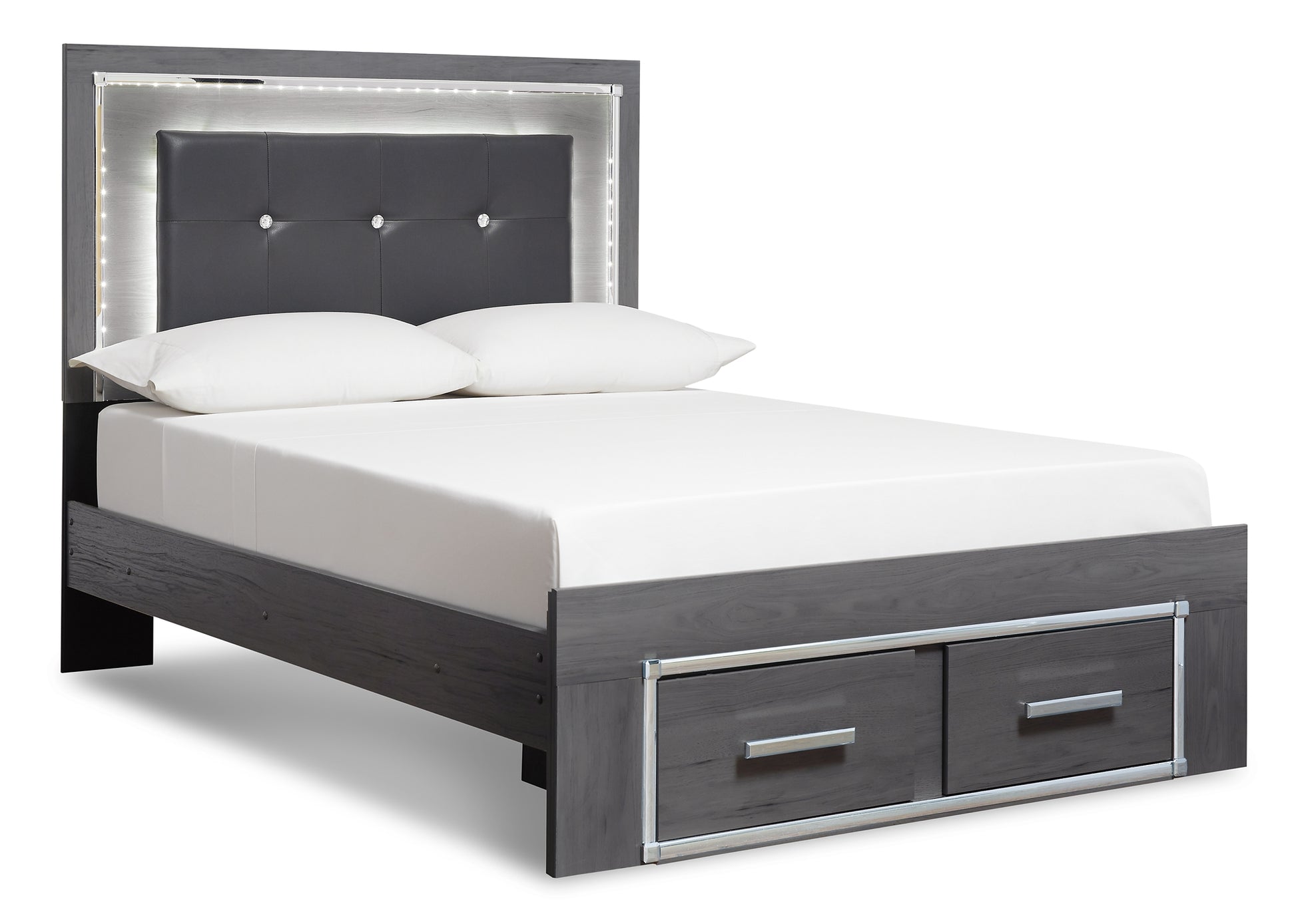 Lodanna King Panel Bed with 2 Storage Drawers with Mirrored Dresser and 2 Nightstands Milwaukee Furniture of Chicago - Furniture Store in Chicago Serving Humbolt Park, Roscoe Village, Avondale, & Homan Square