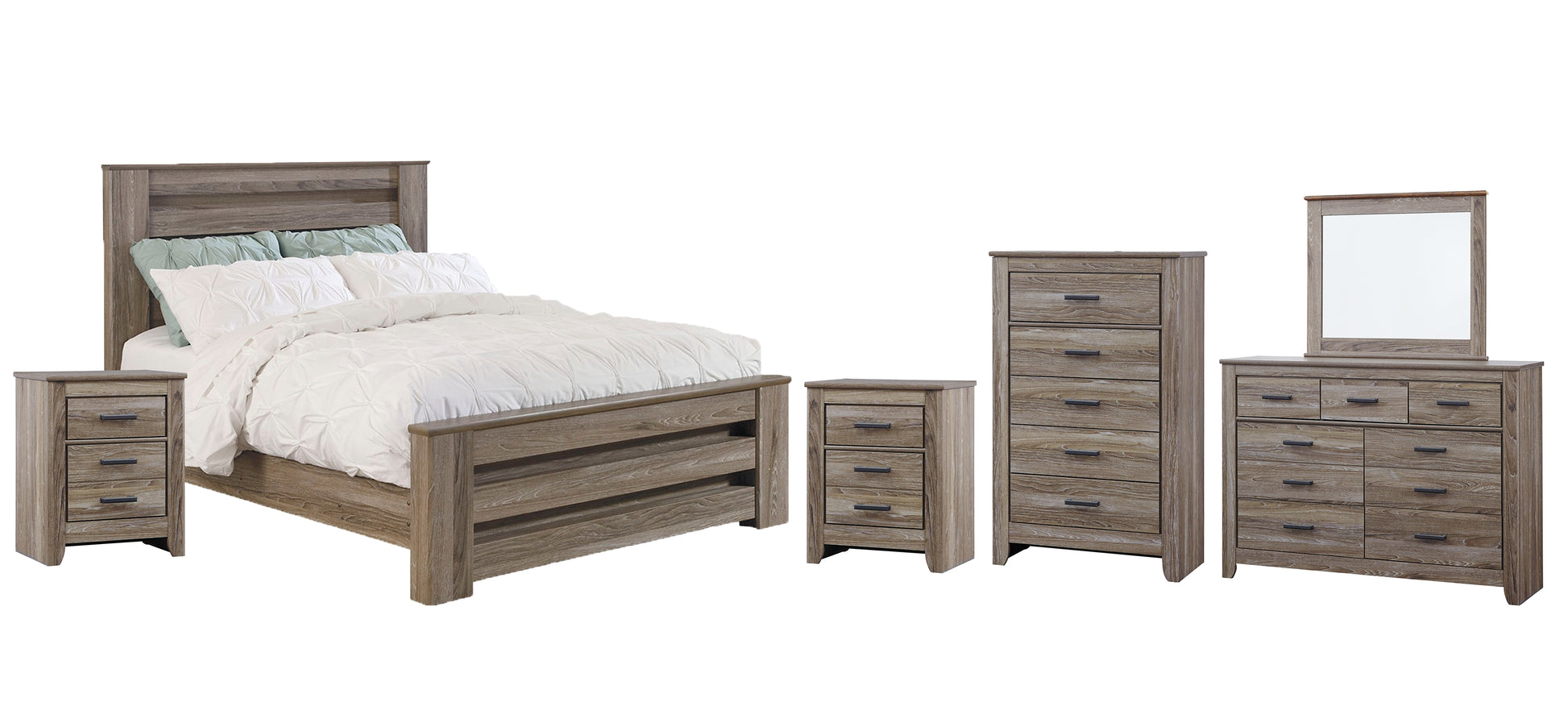 Zelen Queen Panel Bed with Mirrored Dresser, Chest and 2 Nightstands Milwaukee Furniture of Chicago - Furniture Store in Chicago Serving Humbolt Park, Roscoe Village, Avondale, & Homan Square