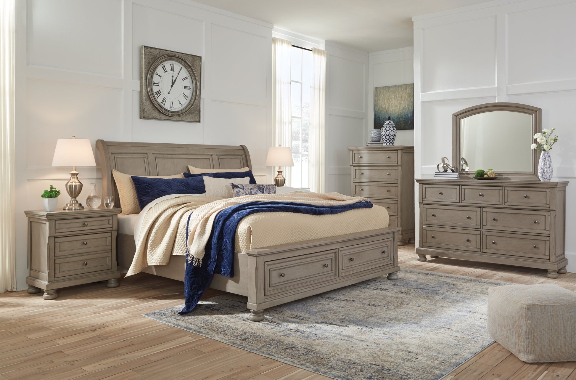 Lettner King Sleigh Bed with 2 Storage Drawers with Dresser Milwaukee Furniture of Chicago - Furniture Store in Chicago Serving Humbolt Park, Roscoe Village, Avondale, & Homan Square