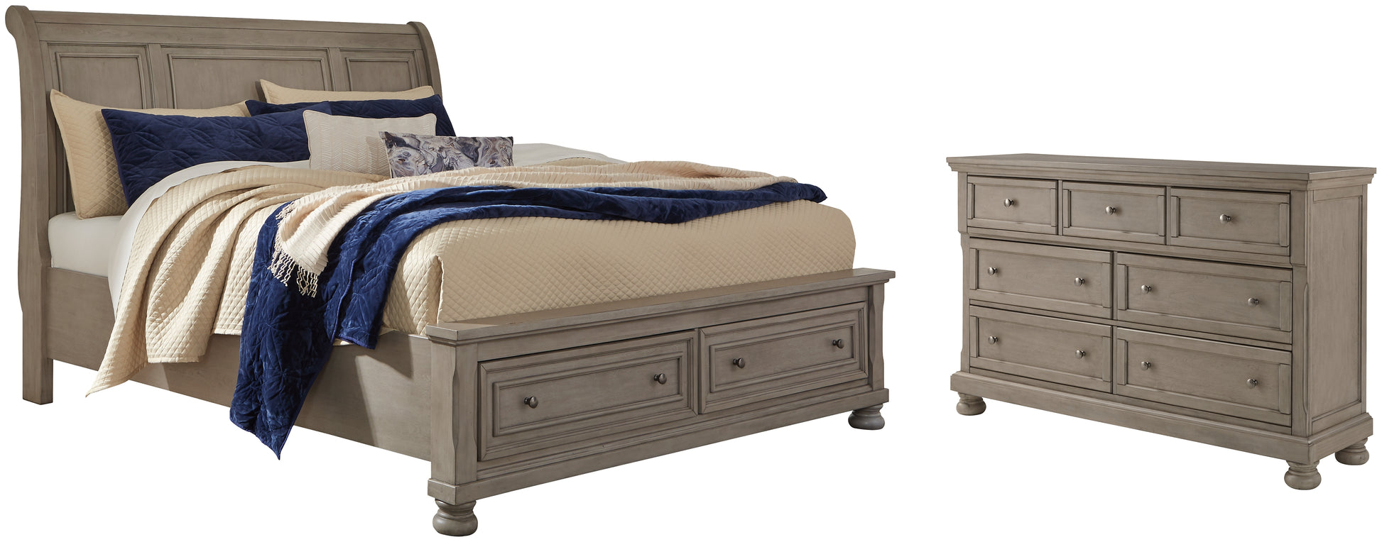 Lettner King Sleigh Bed with 2 Storage Drawers with Dresser Milwaukee Furniture of Chicago - Furniture Store in Chicago Serving Humbolt Park, Roscoe Village, Avondale, & Homan Square