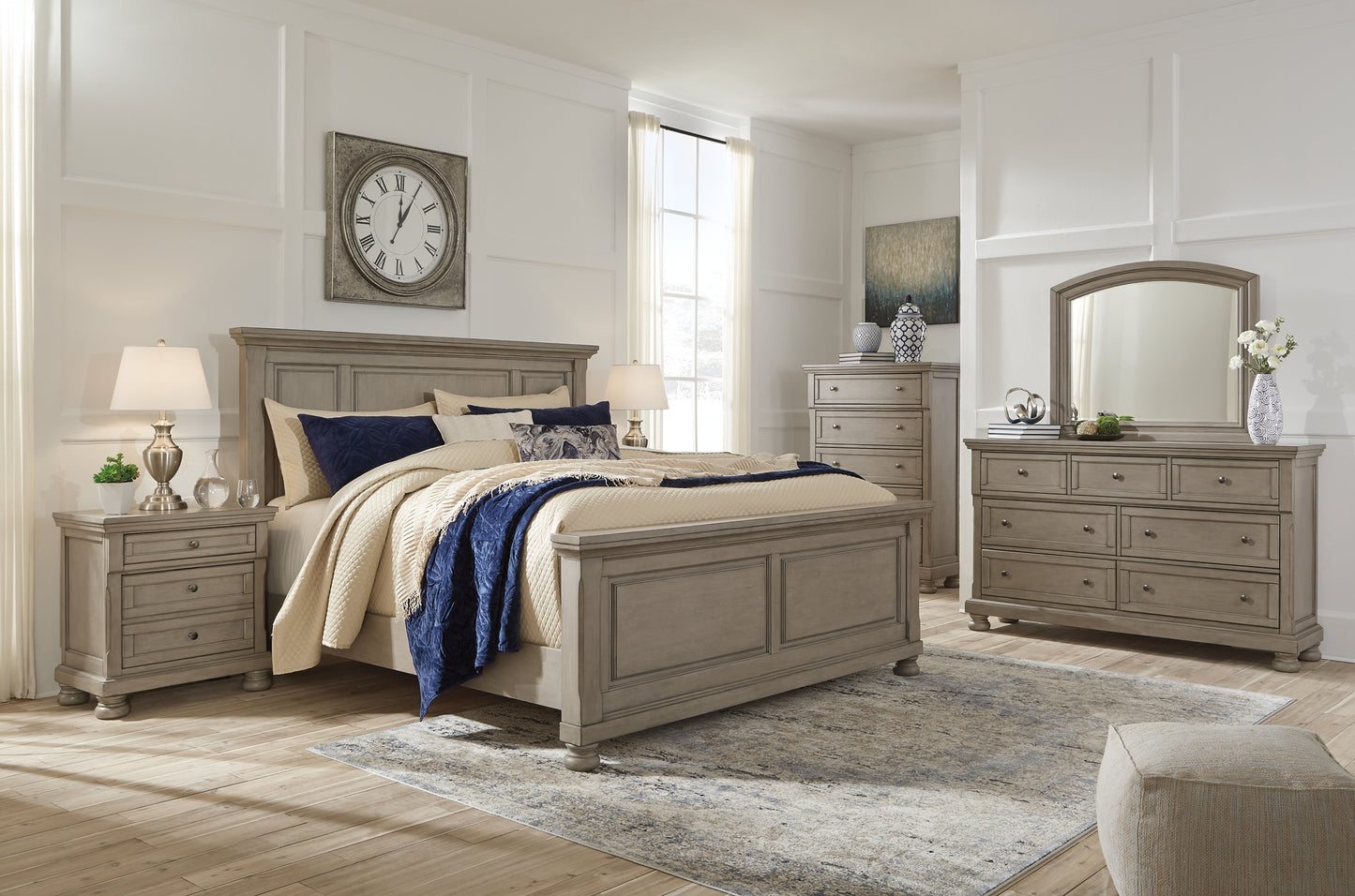 Lettner California King Panel Bed with Mirrored Dresser and 2 Nightstands Milwaukee Furniture of Chicago - Furniture Store in Chicago Serving Humbolt Park, Roscoe Village, Avondale, & Homan Square