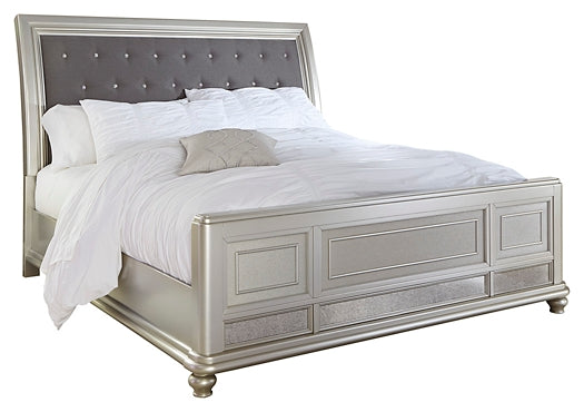 Coralayne California King Upholstered Sleigh Bed with Mirrored Dresser Milwaukee Furniture of Chicago - Furniture Store in Chicago Serving Humbolt Park, Roscoe Village, Avondale, & Homan Square