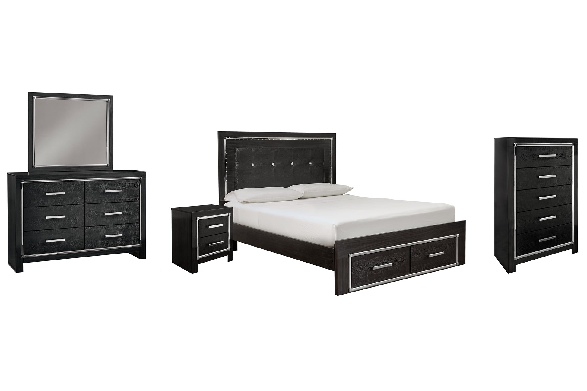 Kaydell Queen Panel Bed with Storage with Mirrored Dresser, Chest and Nightstand Milwaukee Furniture of Chicago - Furniture Store in Chicago Serving Humbolt Park, Roscoe Village, Avondale, & Homan Square